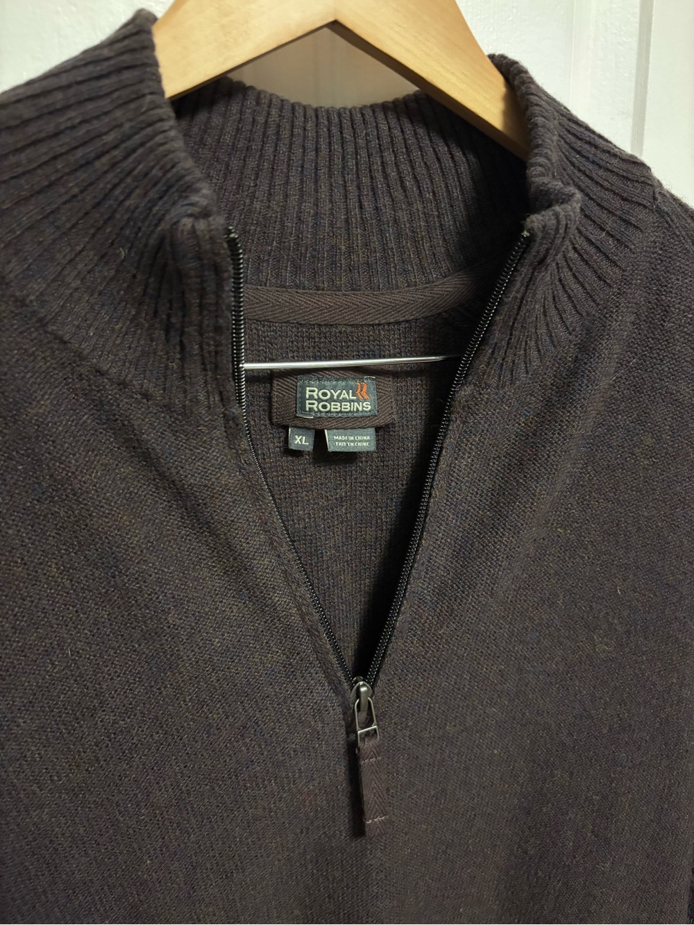 Royal Robbins Menβs XL Brown Wool Blend Quarter Zip Sweater Gorpcore